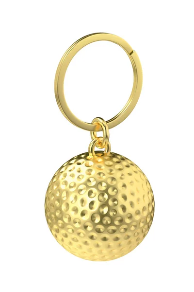 Gold Keychain Golf Ball Isolated White Background — Stockfoto