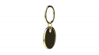 Round gold keychain on white background