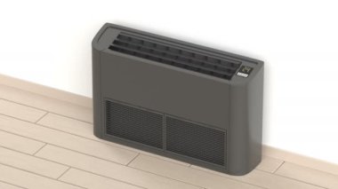 Black floor mounted air conditioner blowing cold air