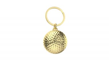 Gold keychain with golf ball on white background