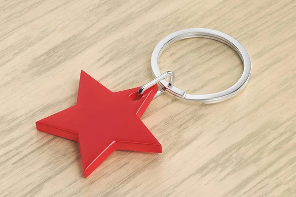 Keyring Shiny Red Star Wood Background — Foto de Stock