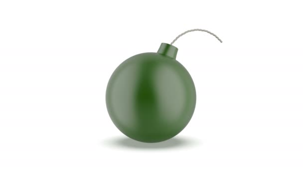 Green Bomb Fuse White Background — Stok Video