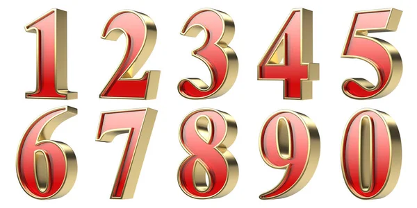 Set Numbers Red Glass Golden Frame Isolated White Background — Stock Photo, Image