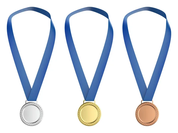 Conjunto Medallas Oro Plata Bronce Aisladas Sobre Fondo Blanco — Foto de Stock