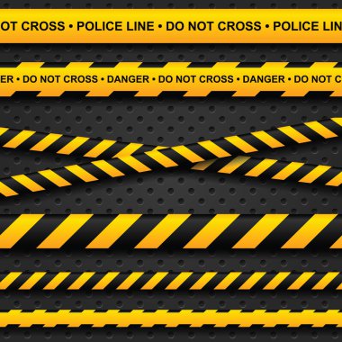 Police line and danger tapes on dark background clipart