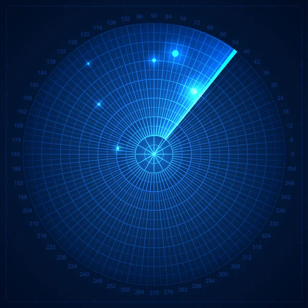 Pantalla de radar azul — Vector de stock