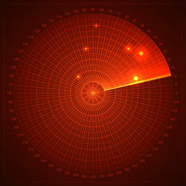 Red radar screen — Stock Vector