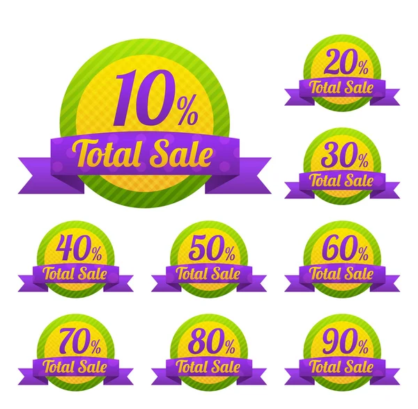 Total des étiquettes de vente avec vente 10 - 90 pour cent de texte — Image vectorielle