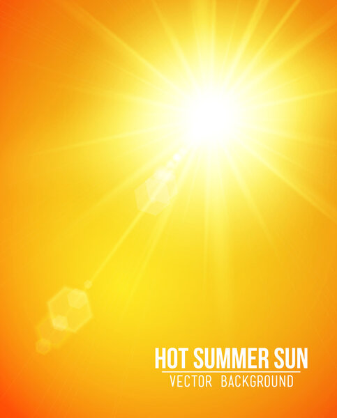 Summer background with a summer sun burst with lens flare