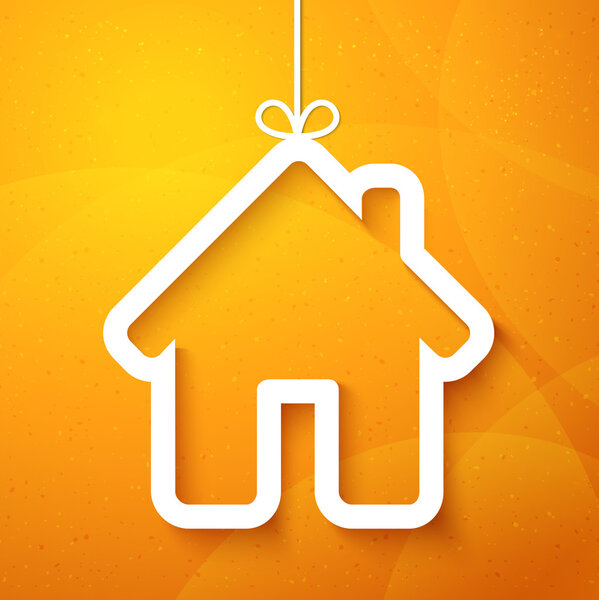 Paper house on orange. Christmas applique background