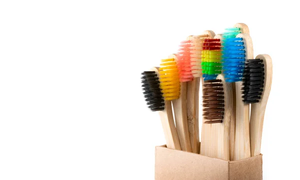 Bamboo Blank Toothbrush Set Isolated White Background — Stock Photo, Image