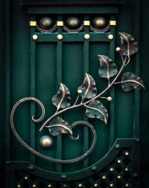 Texture with forged elements on the gate. space for text