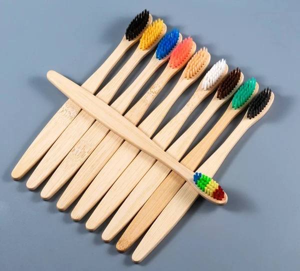 Bamboo Toothbrushes Grey Background — Stock Photo, Image