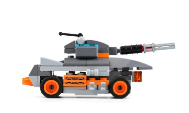 Toy gray tank on white background