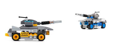 Toy gray tank on white background