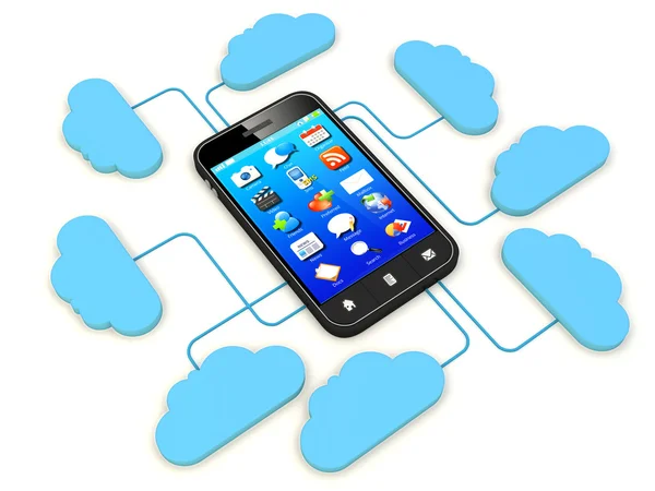 Smartphone podłączony do serwera chmura. — Zdjęcie stockowe