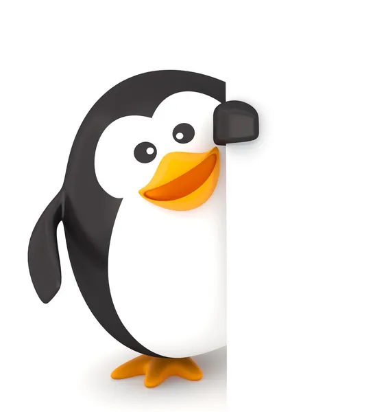 Fat penguin met leeg bord — Stockfoto