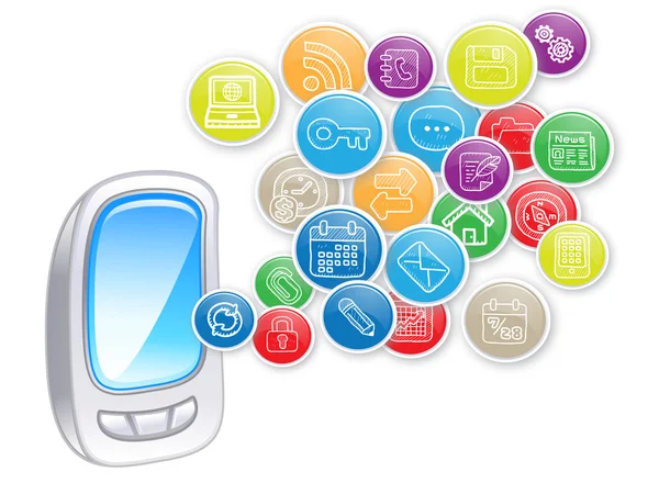 Smartphone con Cloud of Application Icons — Foto Stock