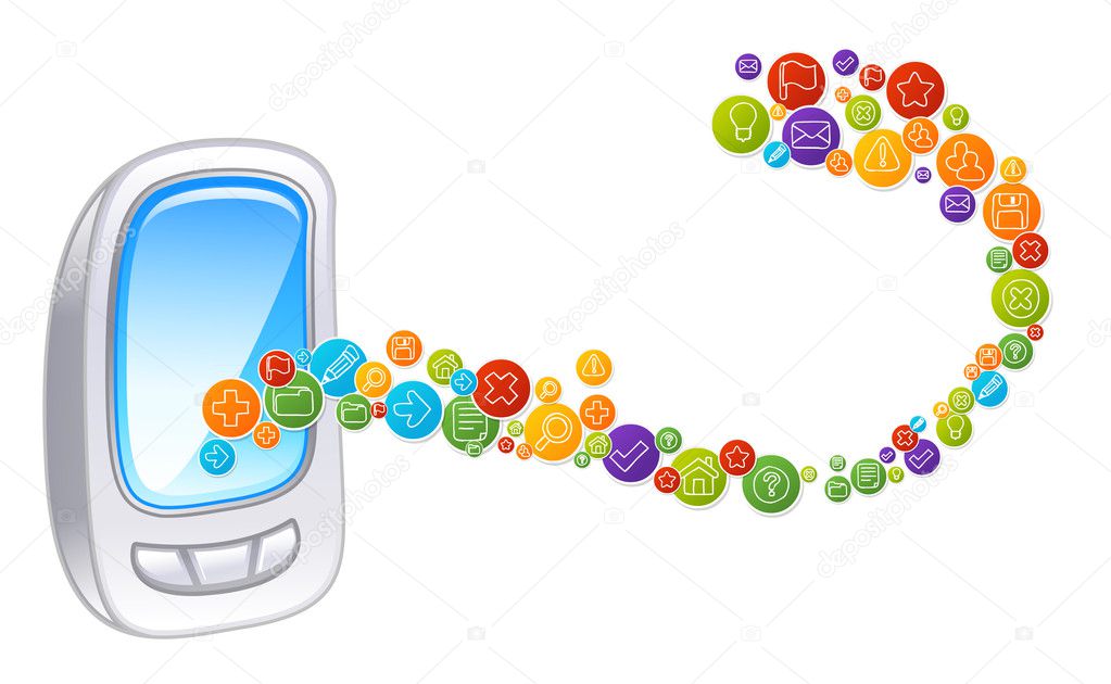 Smartphone with cloud of application icons