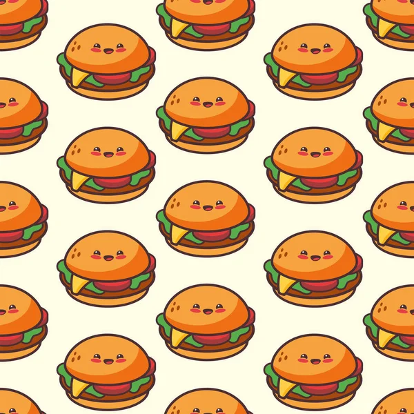 Schattig Vrolijk Hamburger Naadloos Patroon — Stockvector