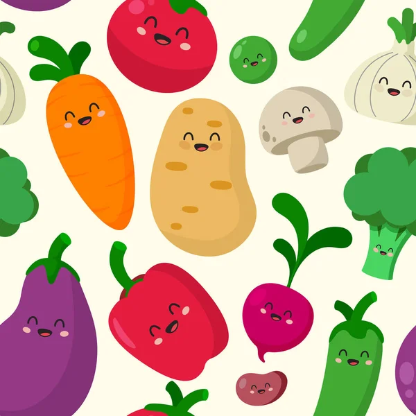 Assorted Vegetables Characters Seamless Pattern — Stock Vector