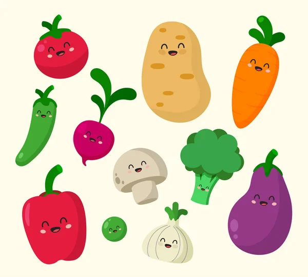 Ποικιλία Χαριτωμένα Αστεία Λαχανικά Χαρακτήρες — Διανυσματικό Αρχείο