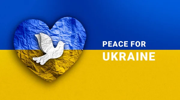 Flagga Ukraina Papper Hjärta Form Med Duva Fred — Stockfoto