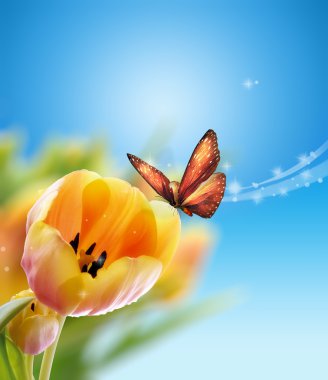 Tulip with butterfly clipart