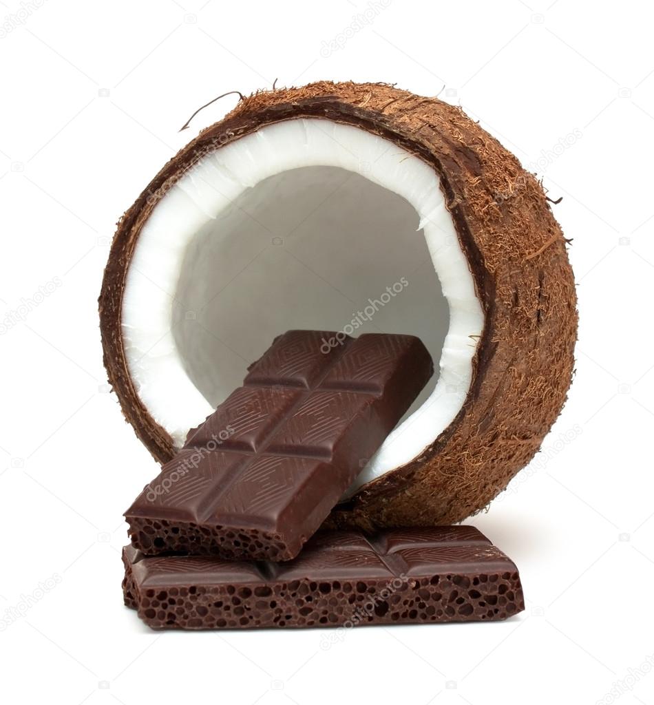Chocolate in coconut isolated on white