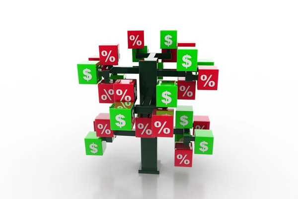 Árbol 3d con porcentajes y dólares — Foto de Stock