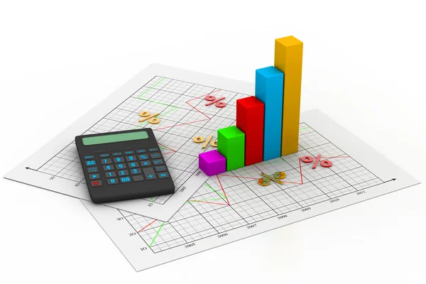 Gráfico de negocios con calculadora y dinero indio — Foto de Stock