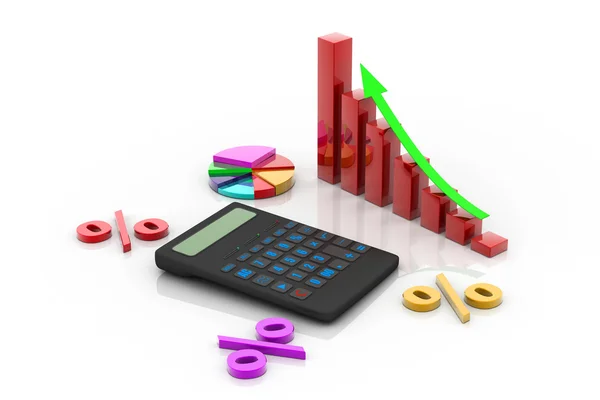 Business chart with calculator and Indian money — Stock Photo, Image