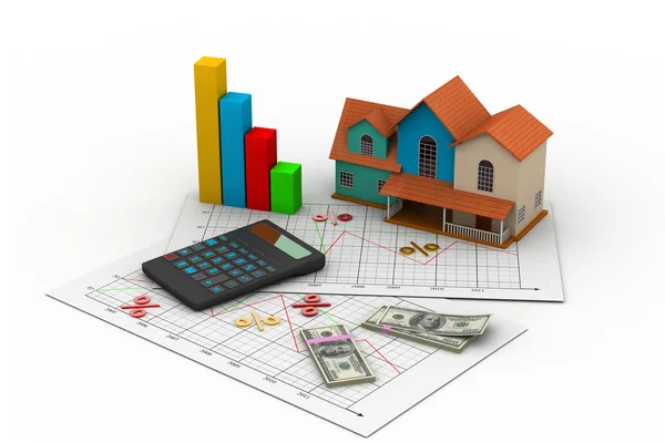 Verkoop huis en rekenmachine — Stockfoto