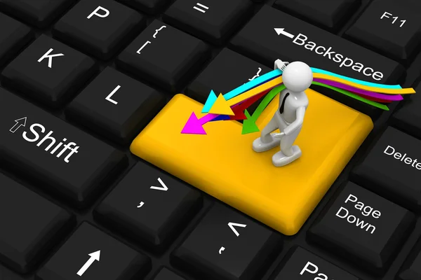 Business man and arrows on enter key — Stock Photo, Image