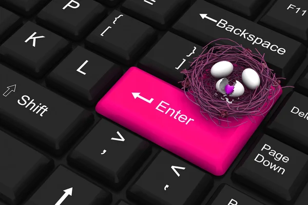 Enter key with red heart from broken egg — Stock Photo, Image