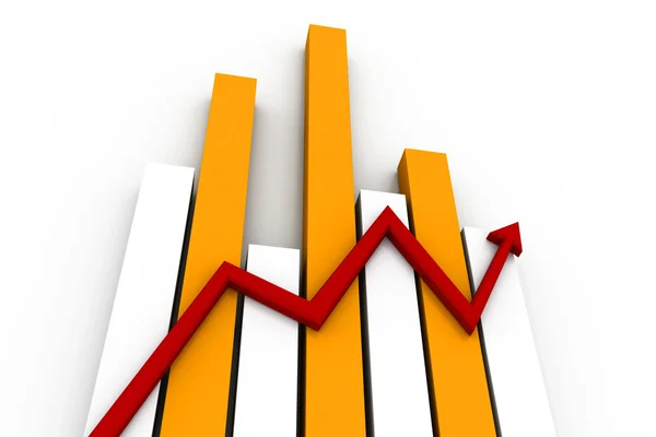 Estadísticas del negocio financiero y flecha roja — Foto de Stock