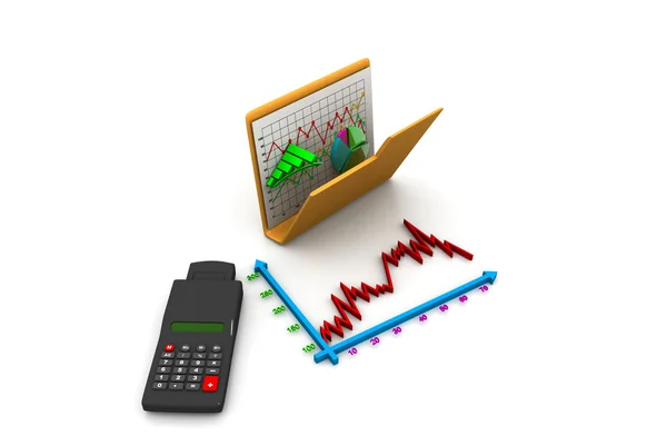 Folder with diagram, chart, graph, calculator — Stock Photo, Image
