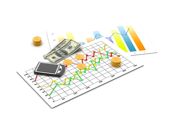 Financial graph with money — Stock Photo, Image