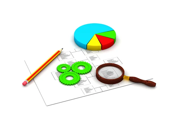 Flow Chart with gears and graph analyzing — Stock Photo, Image