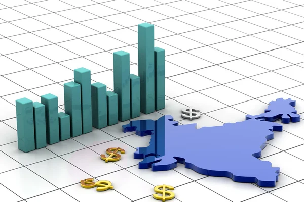 Mapa Indii i waluty — Zdjęcie stockowe