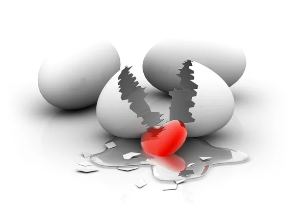 Czerwone serce z złamane jaj — Zdjęcie stockowe
