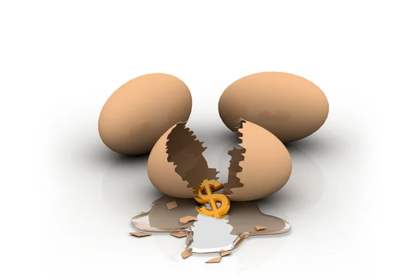 Разбитое яйцо с долларовой монетой — стоковое фото