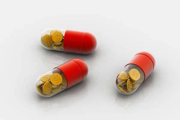 Pill filled with dollar coin — Stock Photo, Image