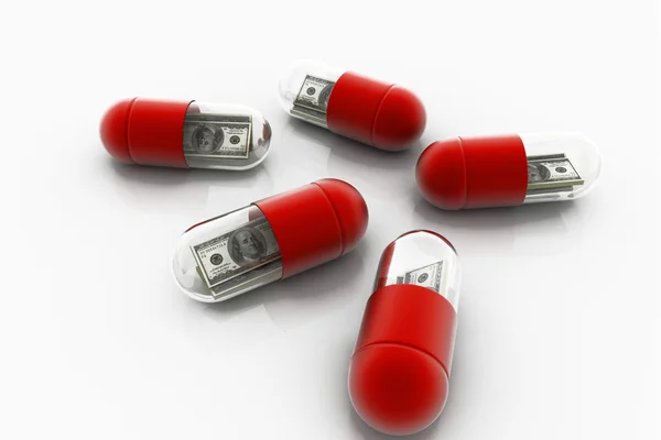 Pill filled with dollar — Stock Photo, Image