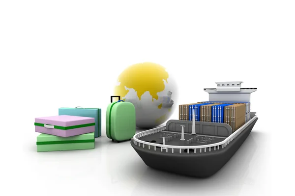 Kargo gemisi ve Valizler — Stok fotoğraf