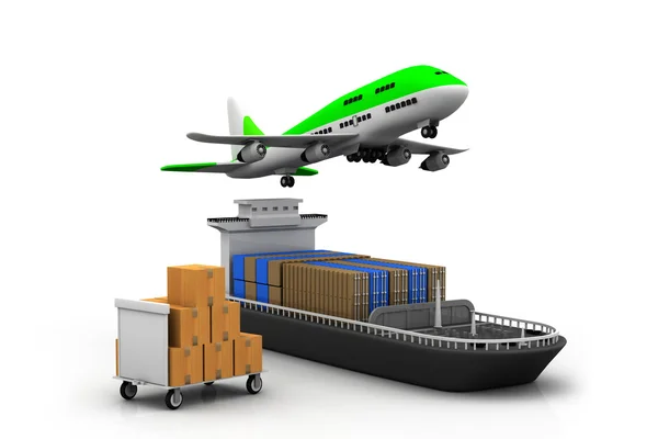 Cargo ship and airline — Stock Photo, Image