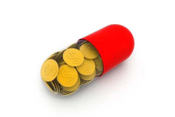 Gold coin inside the capsule — Stock Photo, Image