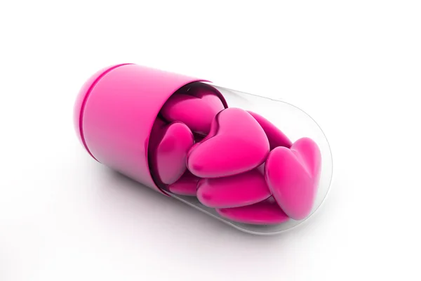 3d illustration of hearts filled in pill. Conceptual design — Stock Photo, Image