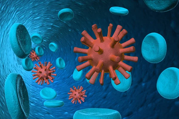 Клетки крови с вирусом — стоковое фото