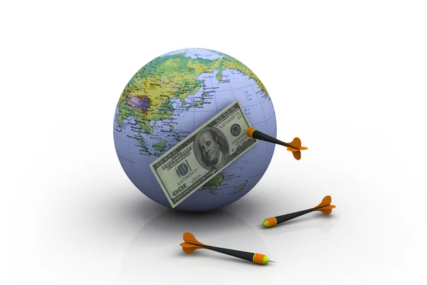 Dollar över hela världen med dart — Stockfoto